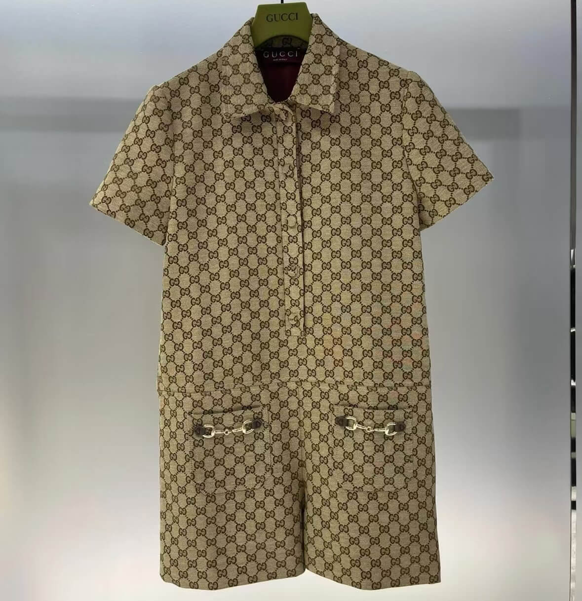 Turn-Down Collar Monogram Jacquard Jumpsuit
