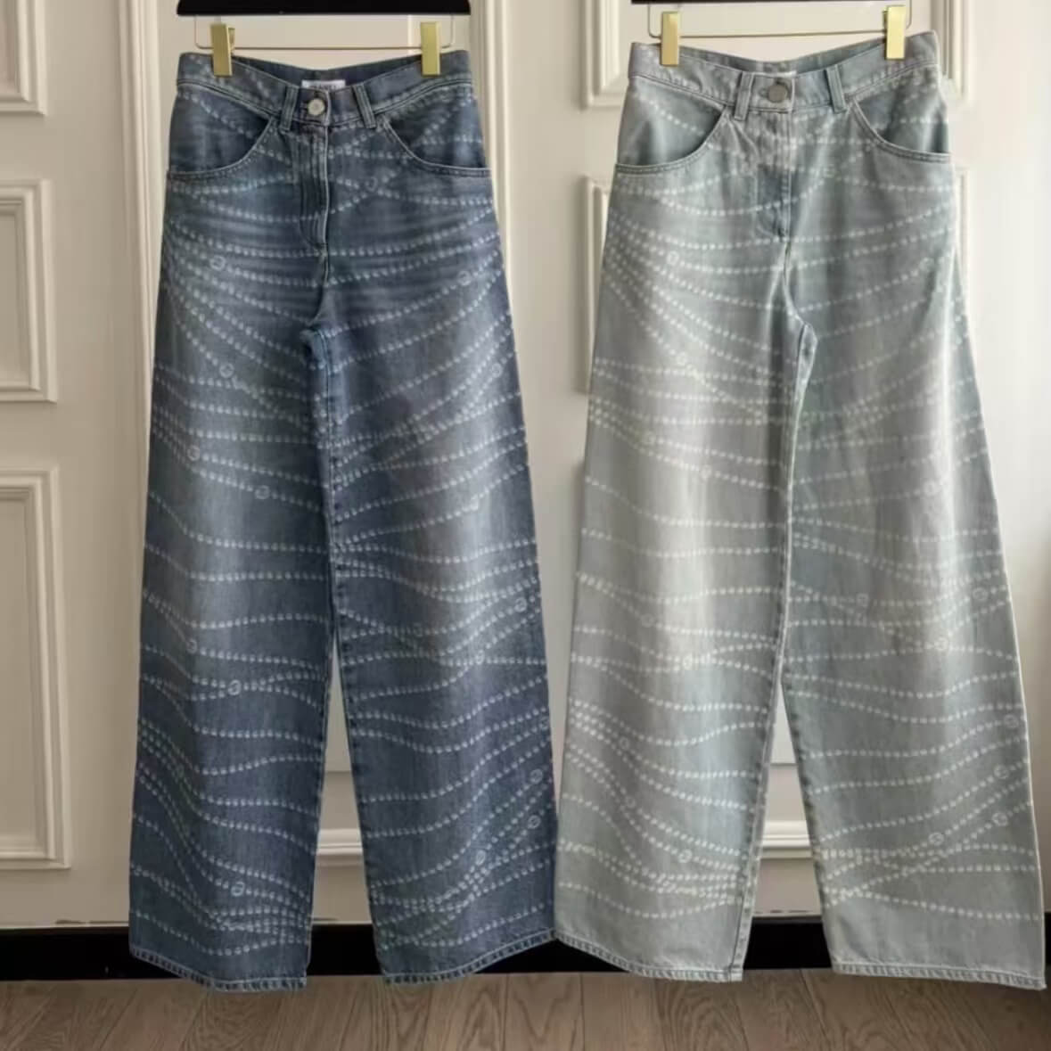 Popular Pearl Print Denim Pants
