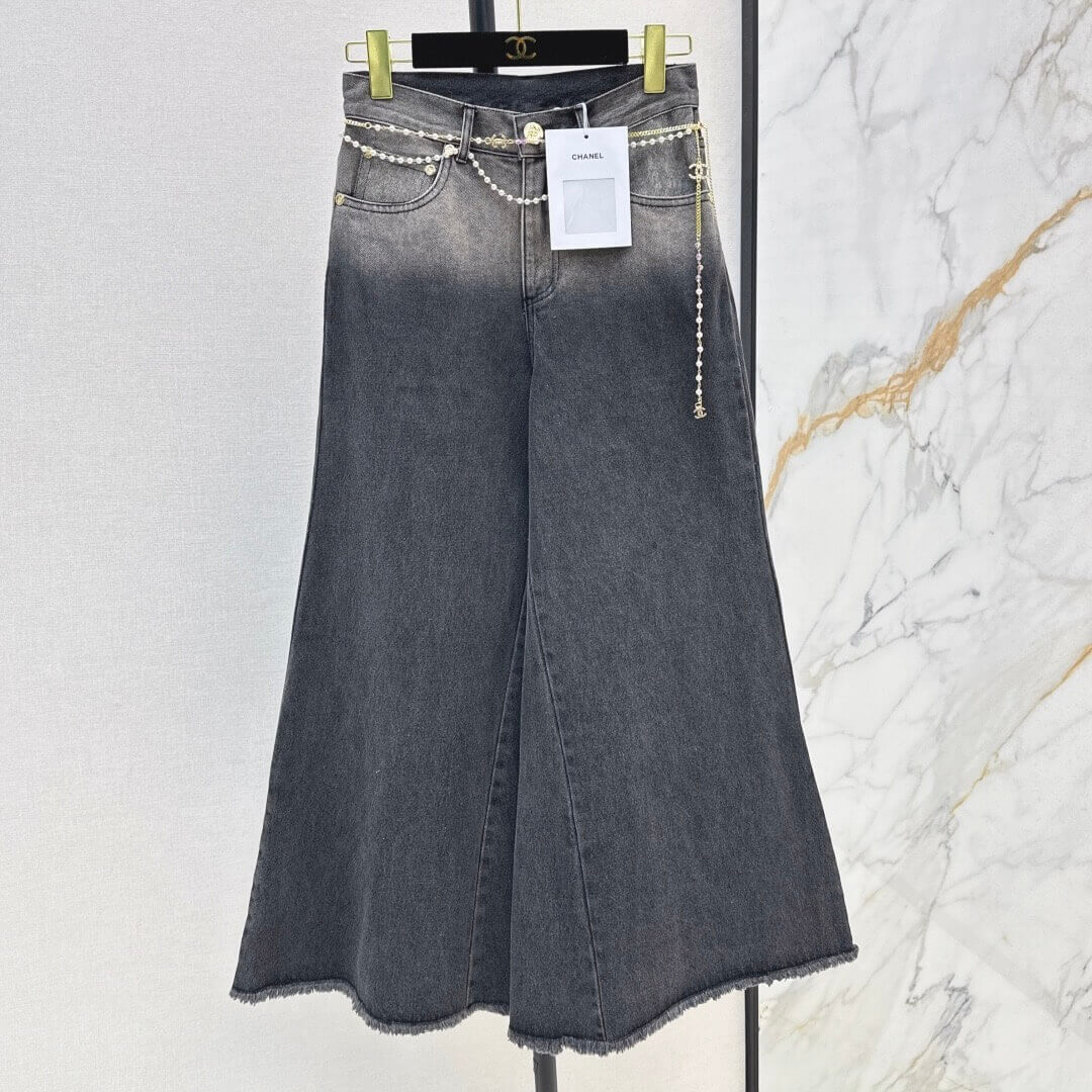 Trendy Metal-Chain Flared Wide-Leg Jeans