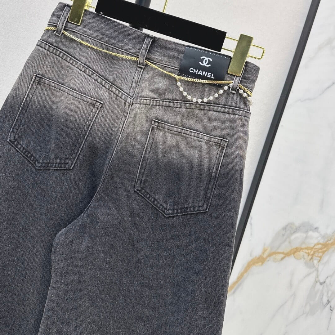 Trendy Metal-Chain Flared Wide-Leg Jeans