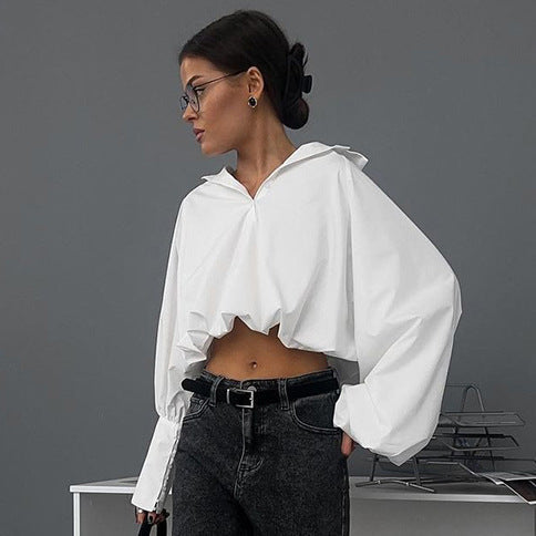 Lapel Sexy Asymmetric Sleeve Shirt