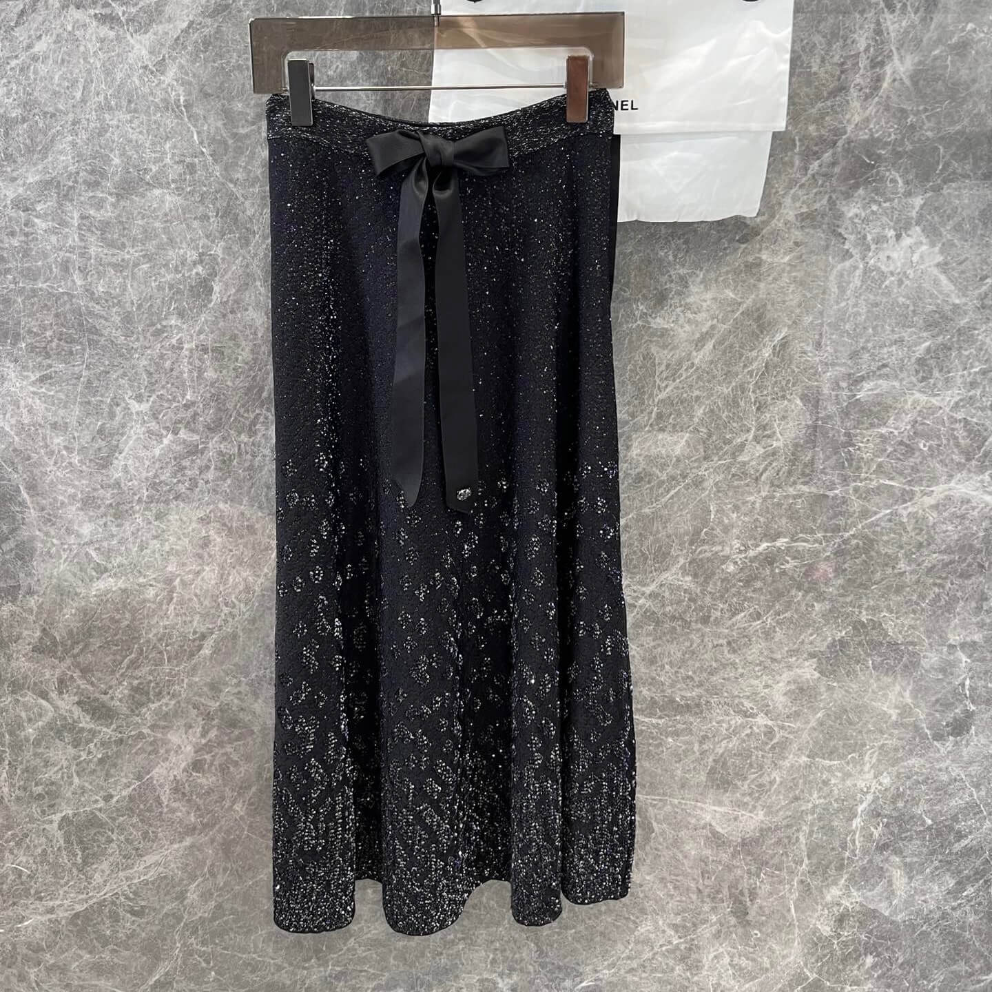 Bow-Embellished Sequin Skirt