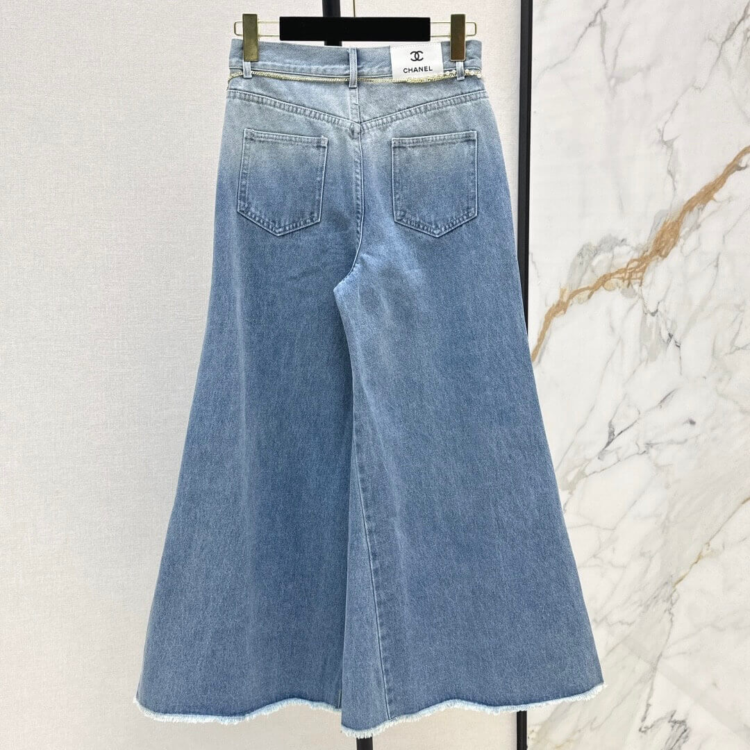 Trendy Metal-Chain Flared Wide-Leg Jeans