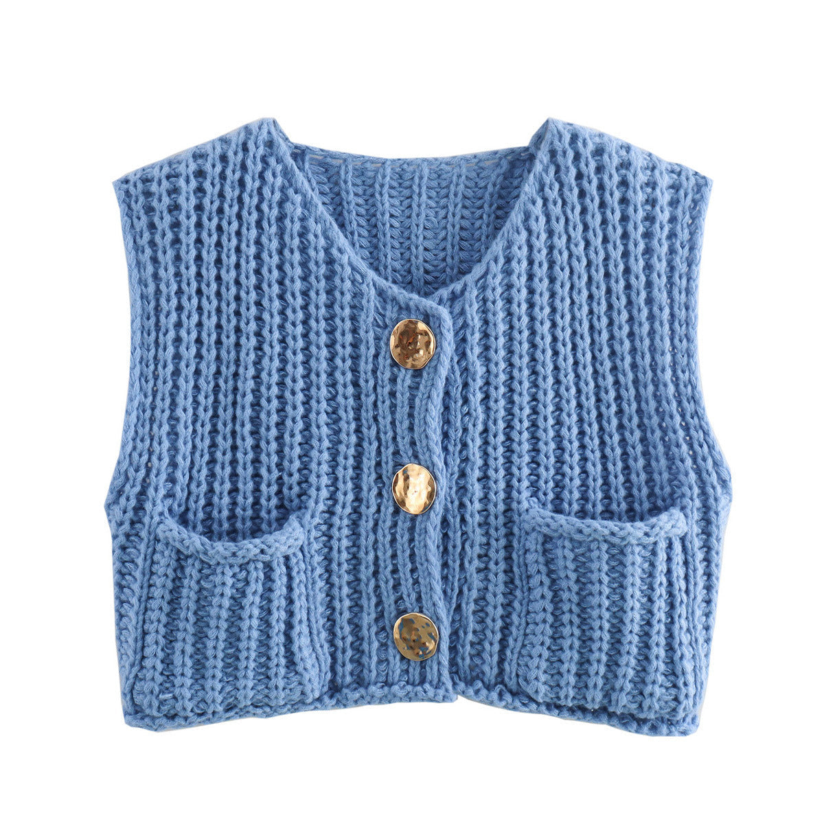 Pocket Sleeveless Short Knit Cardigan