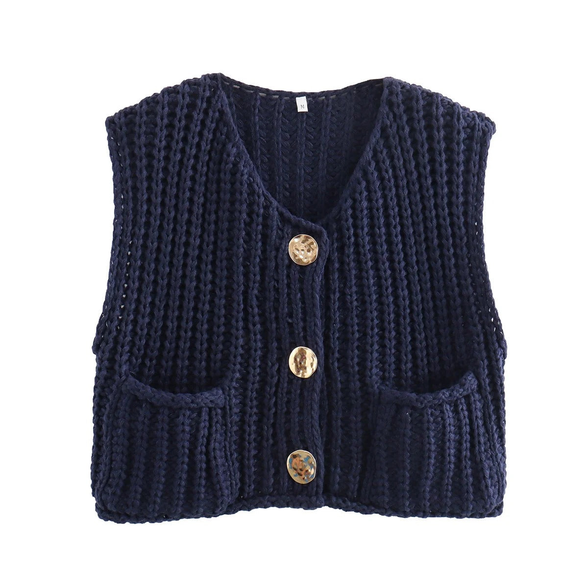 Pocket Sleeveless Short Knit Cardigan