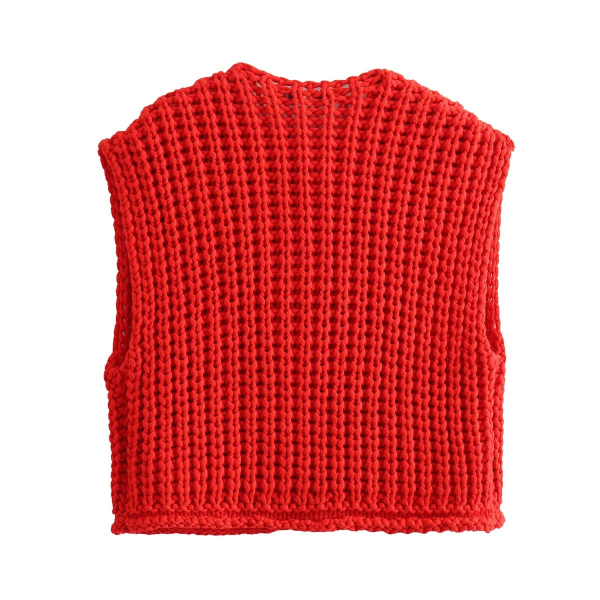 Pocket Sleeveless Short Knit Cardigan