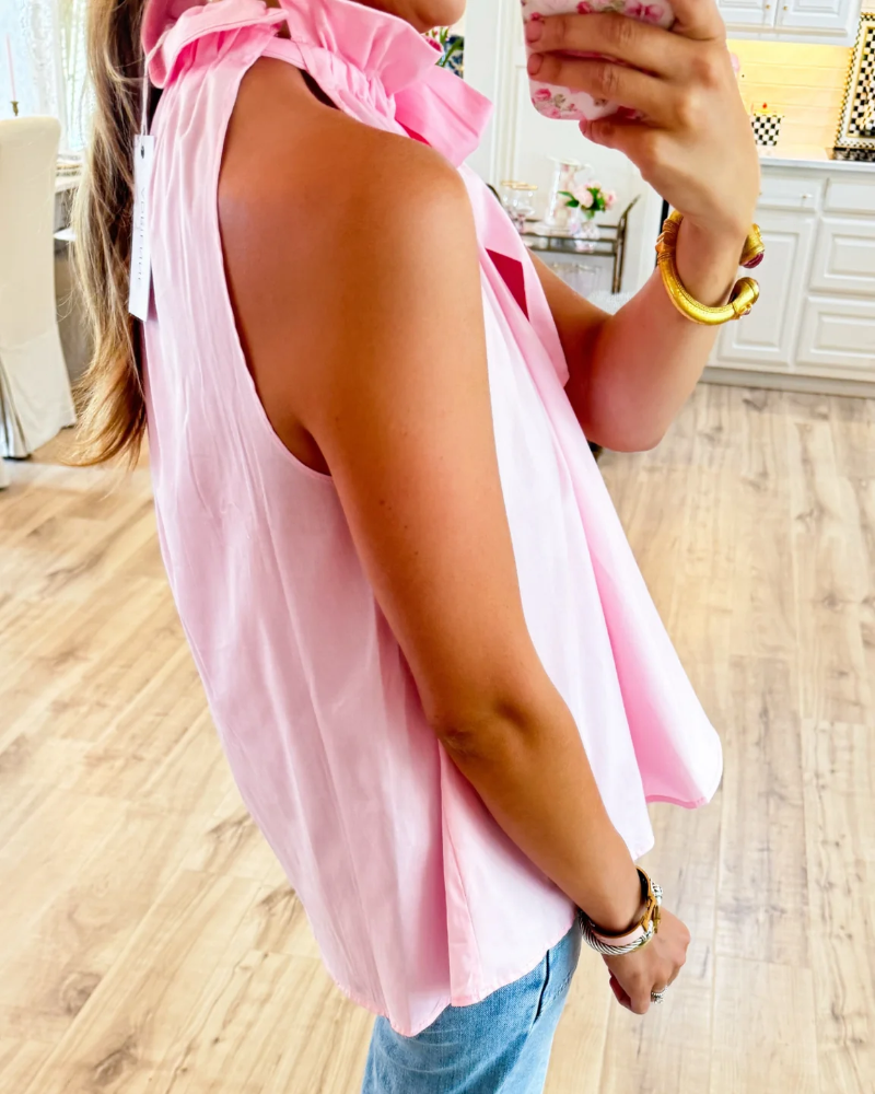 Ruffle Neck Tie Sleeveless Top