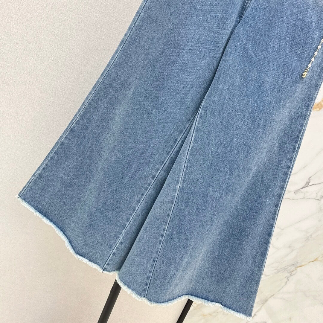 Trendy Metal-Chain Flared Wide-Leg Jeans