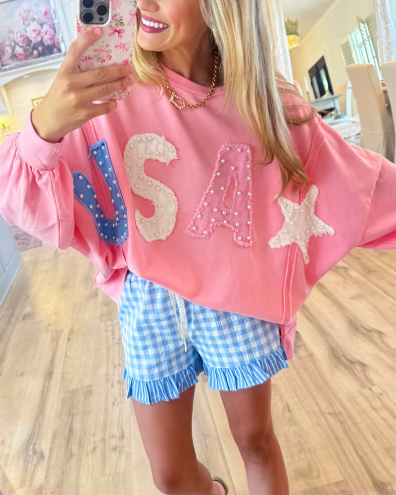 USA Patch Pearl Pullover Top