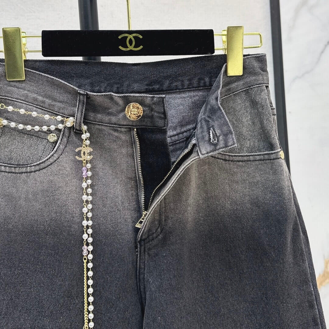 Trendy Metal-Chain Flared Wide-Leg Jeans