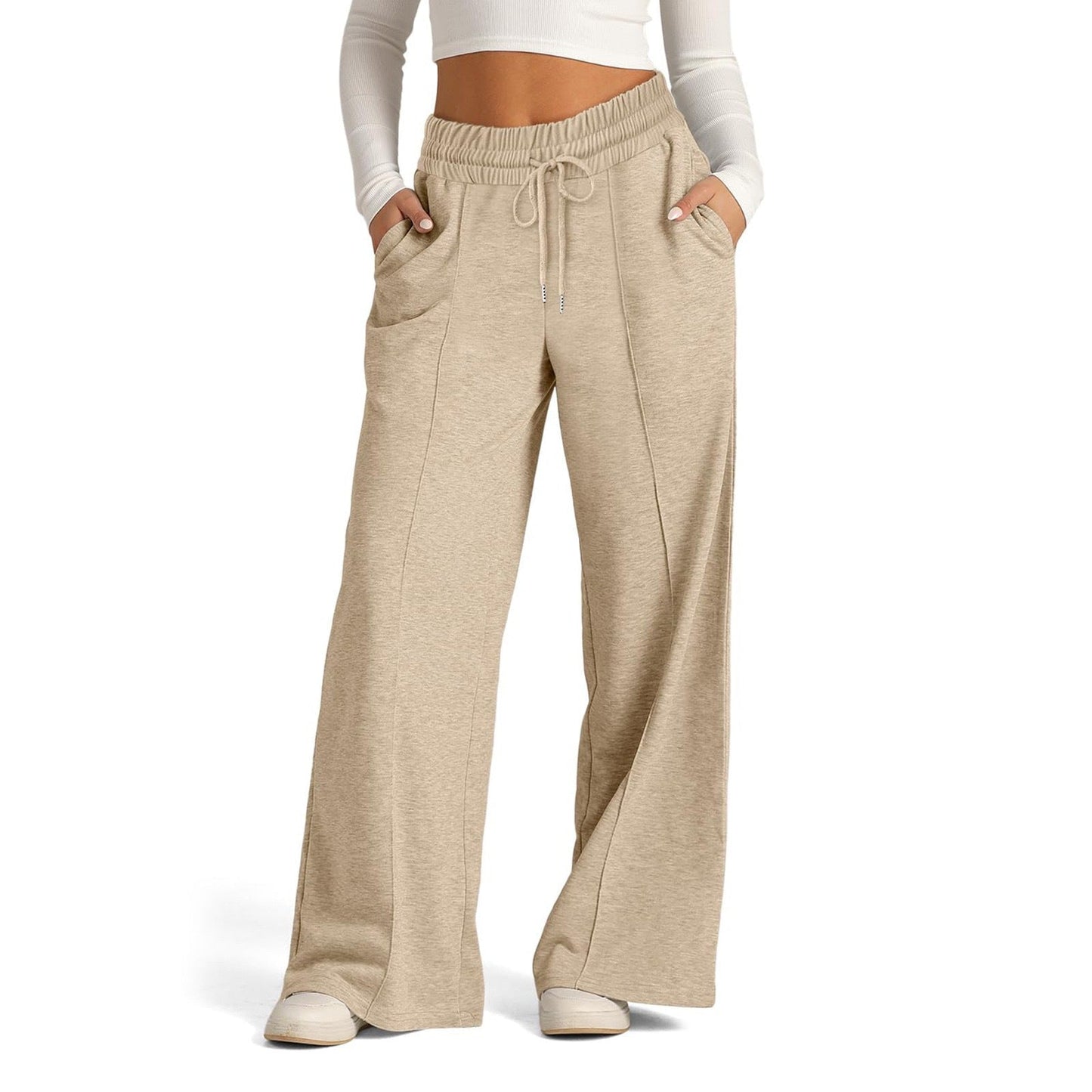 Solid color waist wide-leg trousers