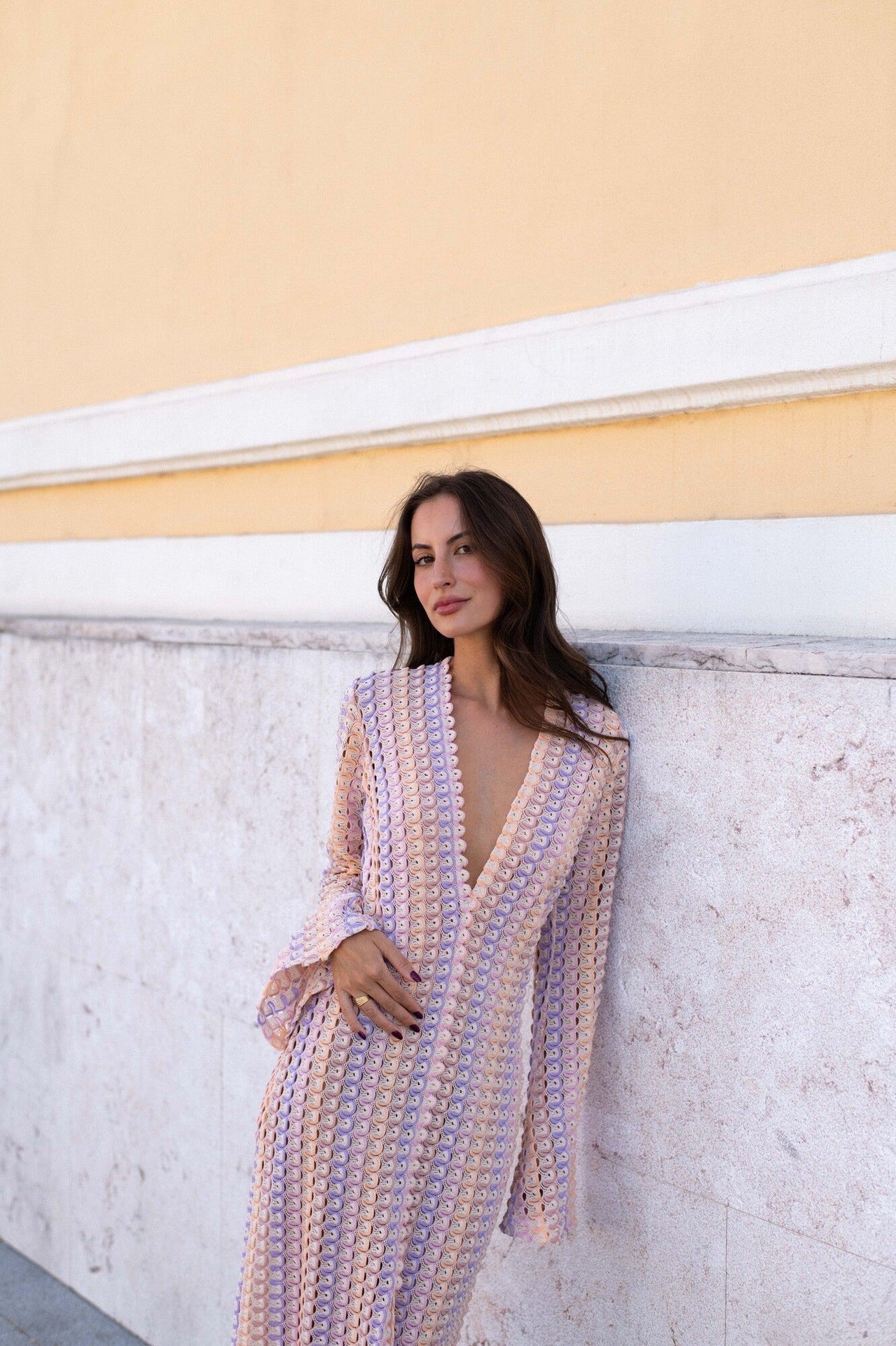 Lace Cutout V-Neck Split Beach Long Dress