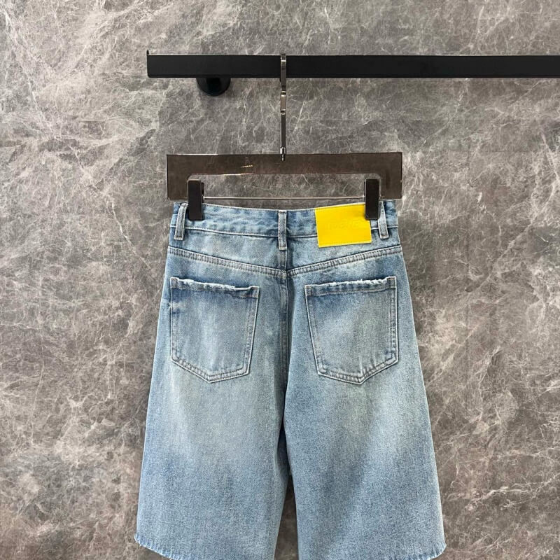 Minimalist Print Denim Mid-Length Shorts