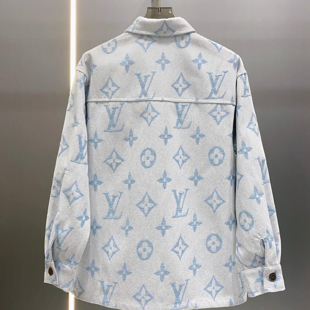 Oversized Monogram Print Light Denim Jacket