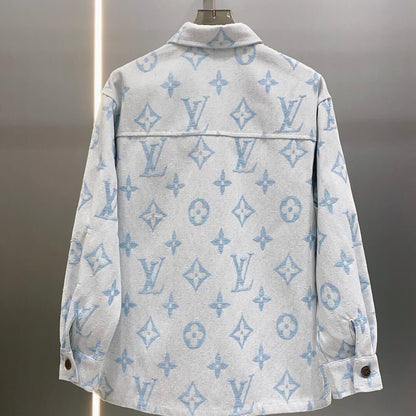 Oversized Monogram Print Light Denim Jacket