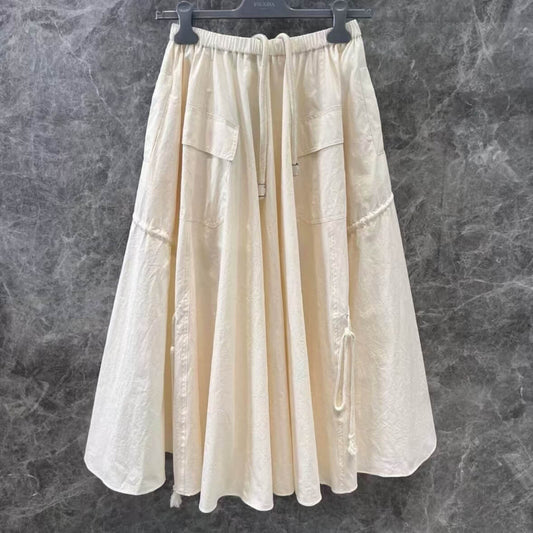 Drawstring Elastic Waist A-Line Skirt