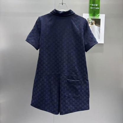 Turn-Down Collar Monogram Jacquard Jumpsuit