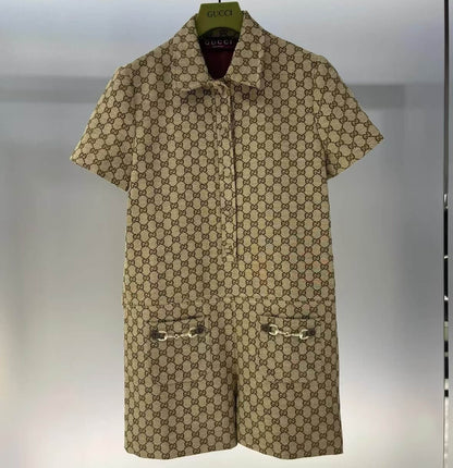 Turn-Down Collar Monogram Jacquard Jumpsuit