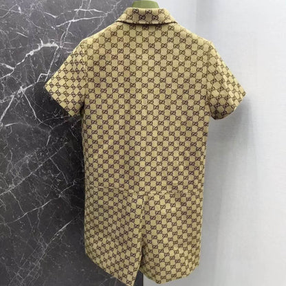 Turn-Down Collar Monogram Jacquard Jumpsuit