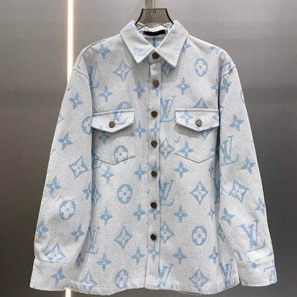 Oversized Monogram Print Light Denim Jacket