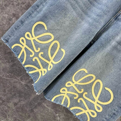 Minimalist Print Denim Mid-Length Shorts