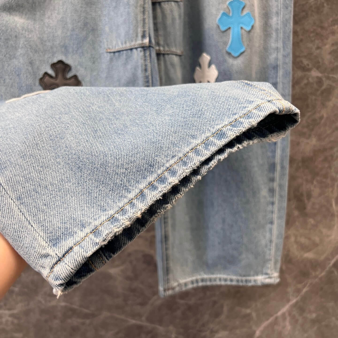 Cross Leather-Patch Washed Denim Jeans
