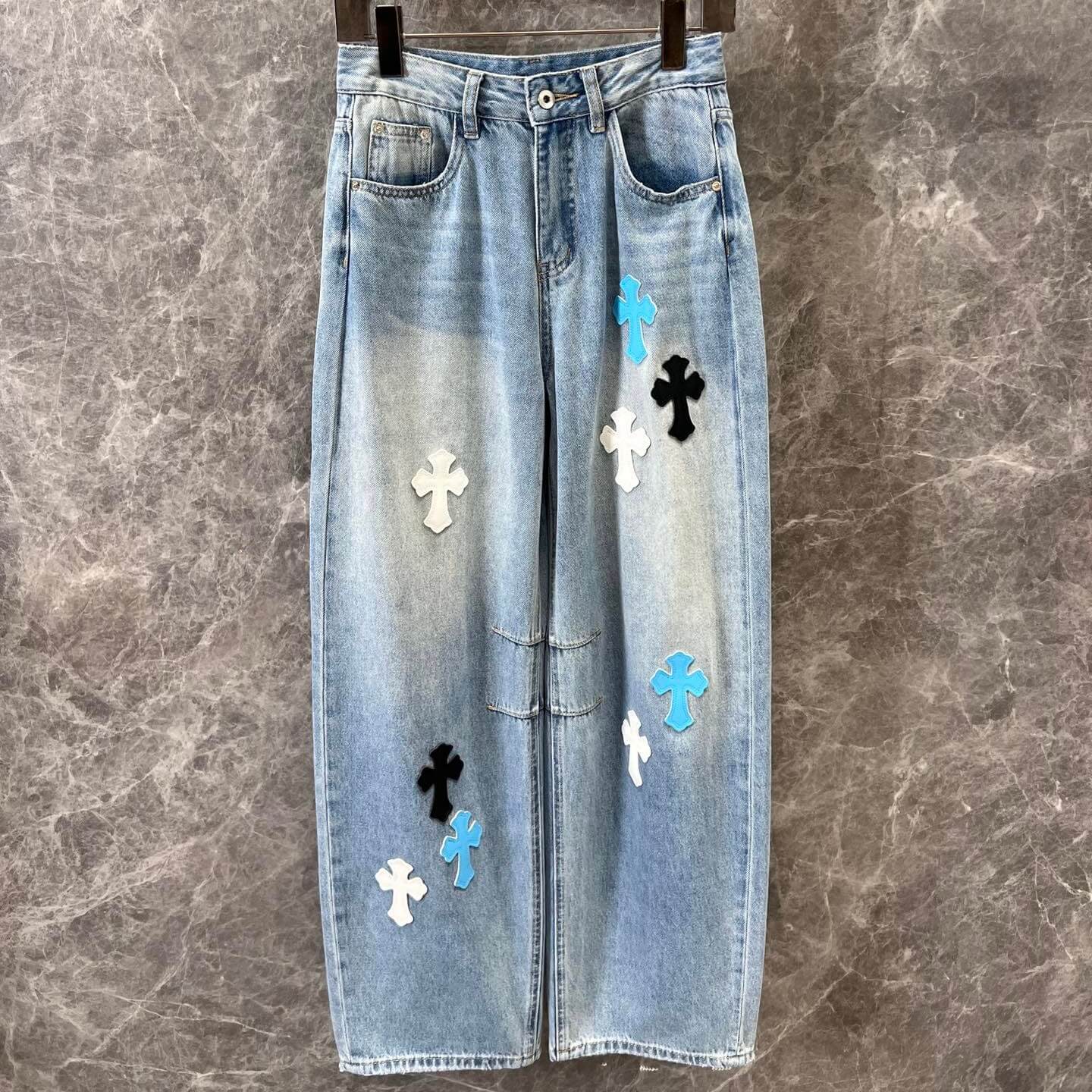 Cross Leather-Patch Washed Denim Jeans