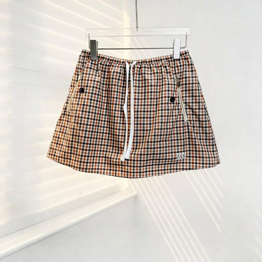 Classic Plaid Drawstring Mini Skirt