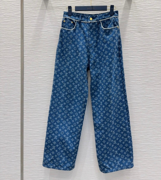 Fashionable Twill Cotton All-Over Print Jeans