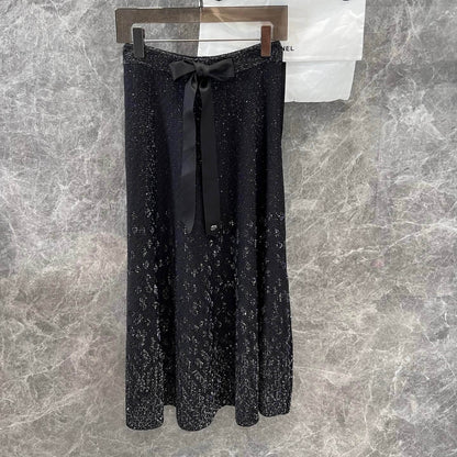 Bow-Embellished Sequin Skirt