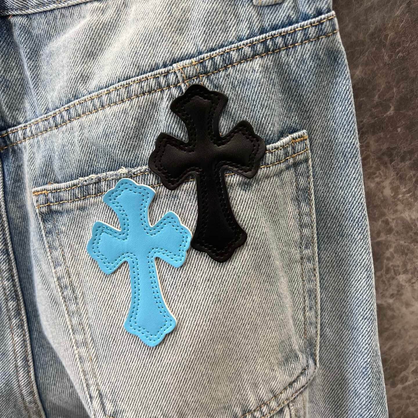 Cross Leather-Patch Washed Denim Jeans