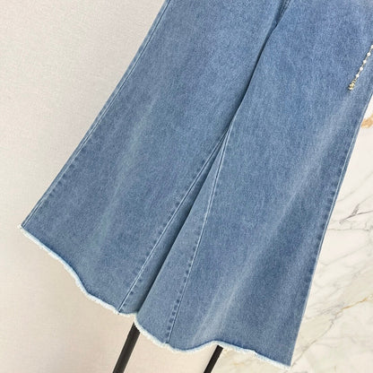 Trendy Metal-Chain Flared Wide-Leg Jeans