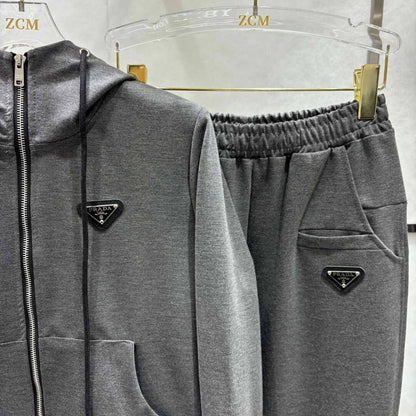 Simple Daily Zipper Sweatshirt Wide Leg Pants Suit