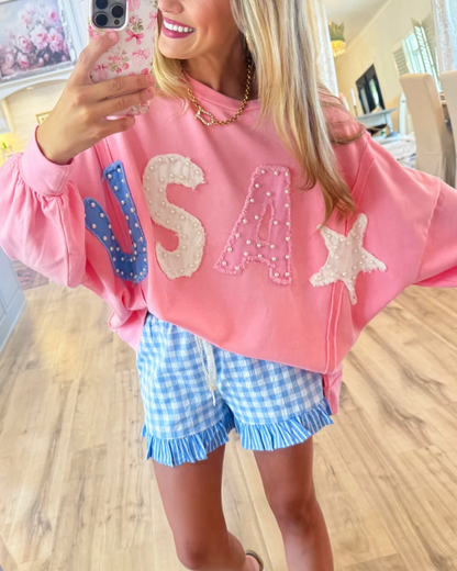 USA Patch Pearl Pullover Top
