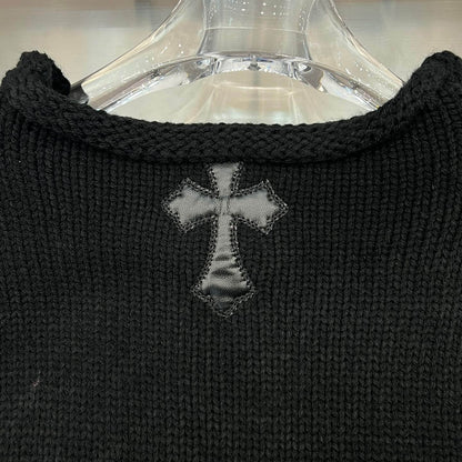 Cool Leather Cross Chunky Knit Sweater