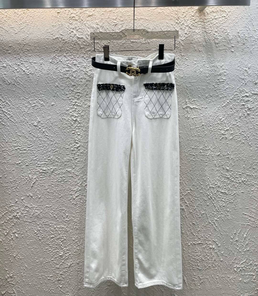 Casual Diamond Pocket White Jeans