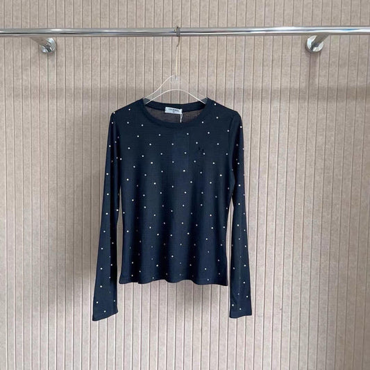 Rhinestone Polka Dot Tulle Crew Neck Top