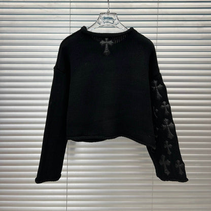 Cool Leather Cross Chunky Knit Sweater