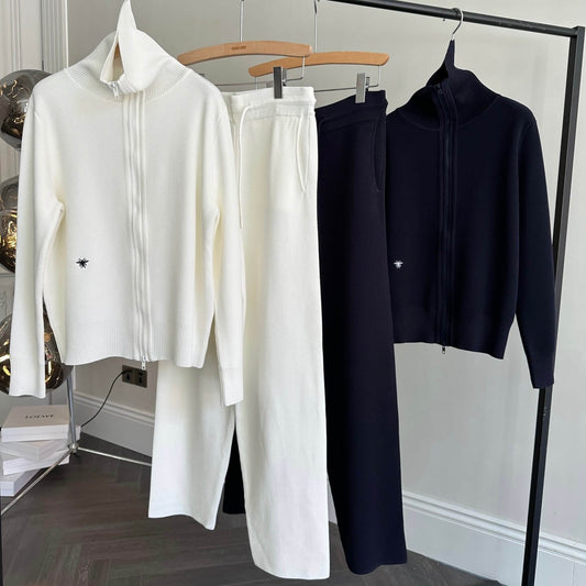 Classic Diamond Quilted Knit Cardigan & Pants Set