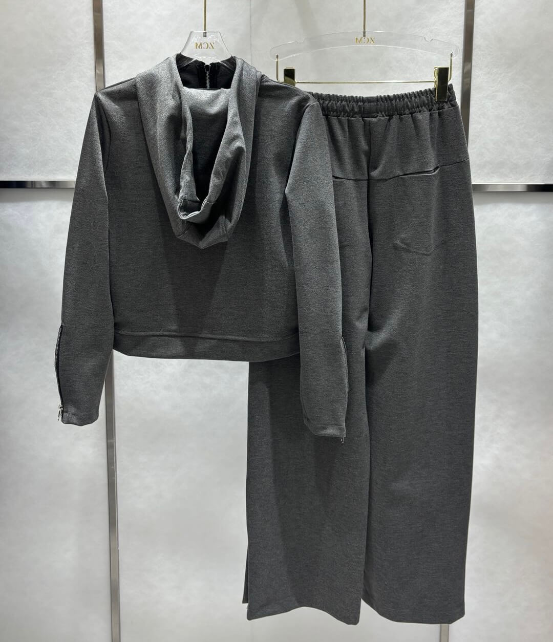 Simple Daily Zipper Sweatshirt Wide Leg Pants Suit