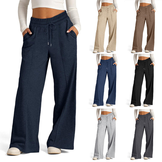 Solid color waist wide-leg trousers
