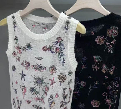 Casual Fashionable Floral Embroidered Vest