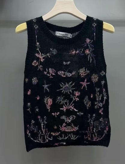 Casual Fashionable Floral Embroidered Vest