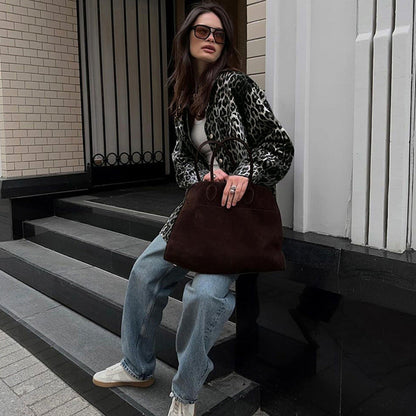 Leopard Print Long Sleeve Jacket Tops Coat