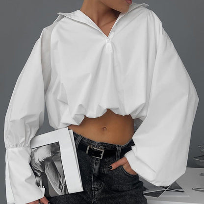 Lapel Sexy Asymmetric Sleeve Shirt