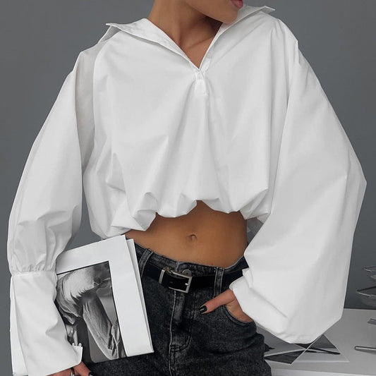 Lapel Sexy Asymmetric Sleeve Shirt
