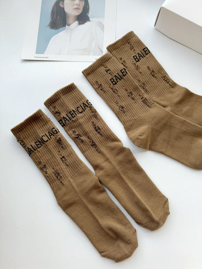 Brown Classic Letters Socks